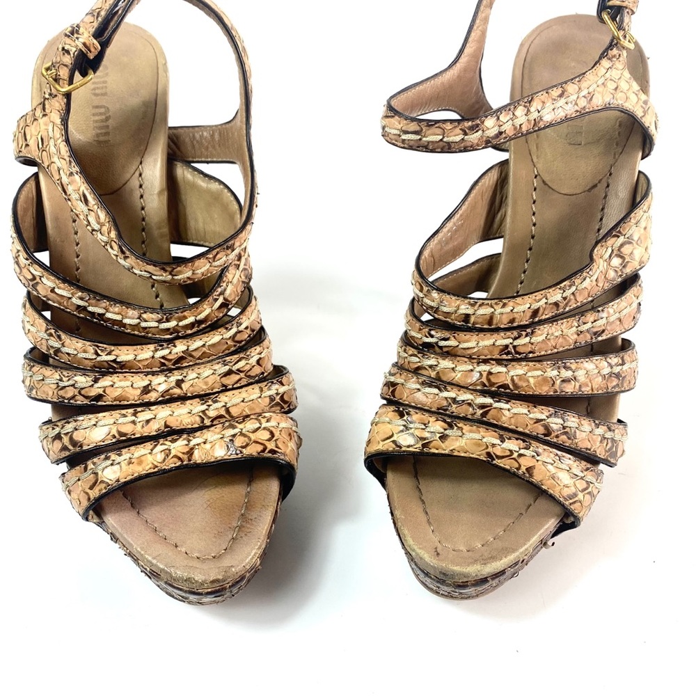Miu Miu By Prada Blush Snakeskin Platform Sandals - image 3